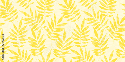 Leaves Pattern. Watercolor leaves seamless vector background, yellow jungle print textured