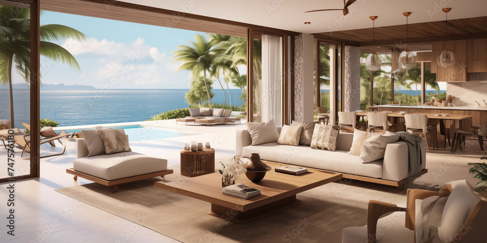 Fototapeta premium Living room interior with large window