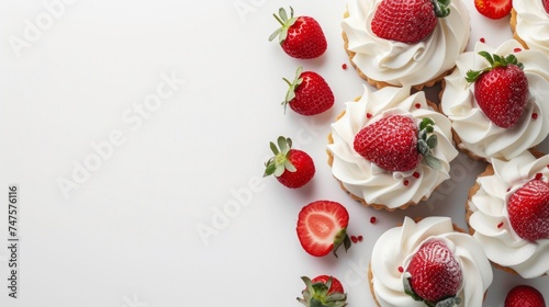 strawberries and cream dessert background.