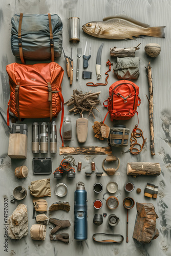 Knolling of camping accessories – Ai generative © AI STUDIO