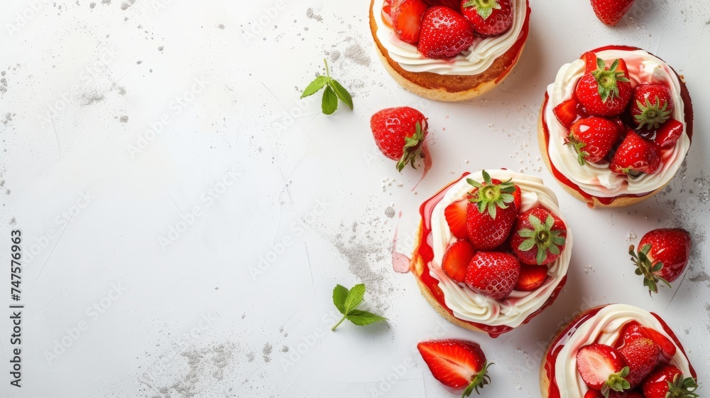 strawberries and cream dessert background. strawberries and cream dessert background.