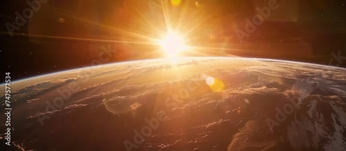 Sunset view of the planet Earth from space photo