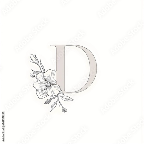 A simple, elegant icon of the letter "D" in minimal floral lettering, monochrome with a white base. The design features soft, delicate line art, creating an aura of elegance and sophistication.