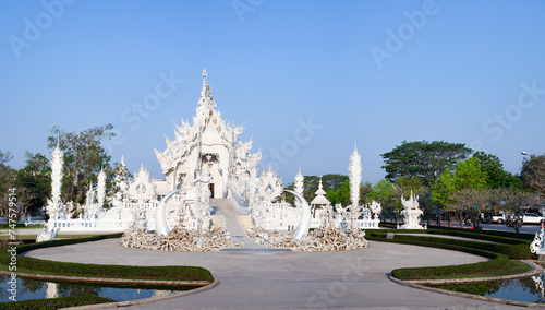 CHIANG RAI, THAILAND - FEBRUARY 2019: wat Rong Khun The famous White Temple in Chiang Rai, Thailand