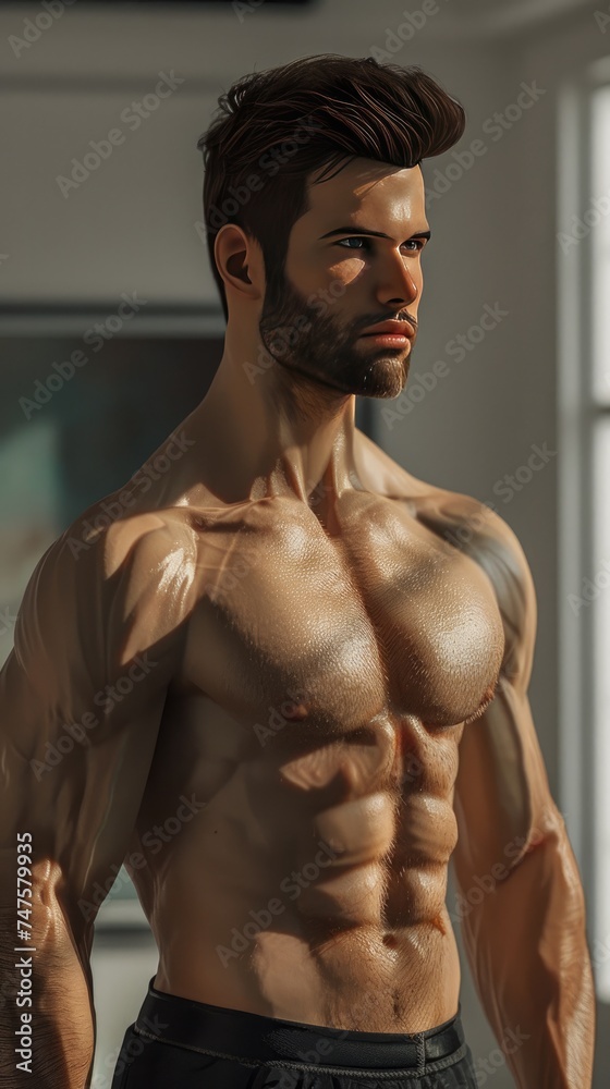 Fototapeta premium Muscular kneaded male upper body Generative AI