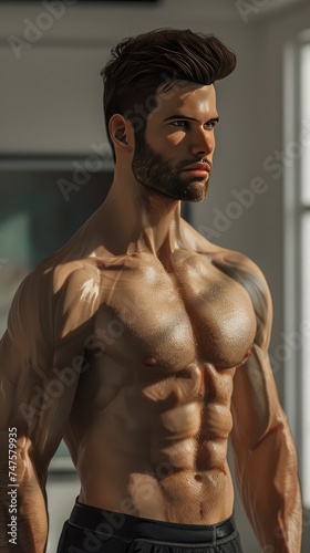 Muscular kneaded male upper body Generative AI