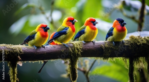 Tropical birds sitting on a tree branch in the rainforest © Lubos Chlubny