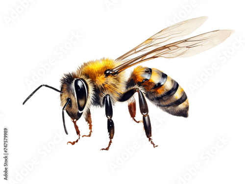 One honey bee isolated on a transparent background.