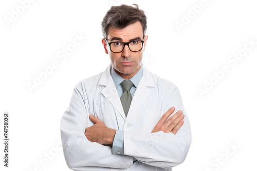 A young male medical doctor wear doctors uniform and stethoscope isolated on transparent background. © World of PNG
