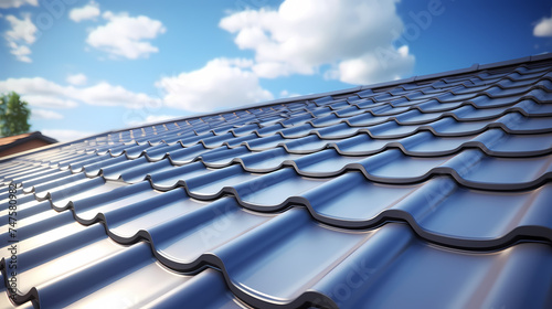Close-up of roof of house with blue sky