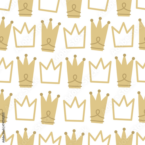 seamless pattern with cartoon crown. Colorful vector flat style for kids. hand drawing. baby design for fabric, print, wrapper