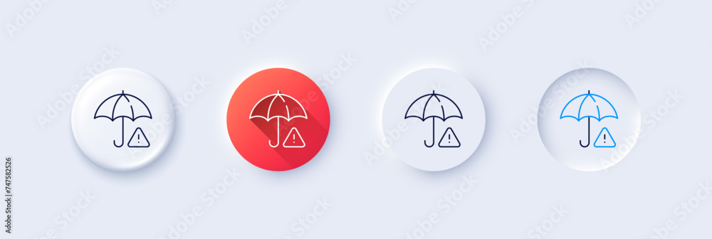 Risk management line icon. Neumorphic, Red gradient, 3d pin buttons. Important warning sign. Insurance warn symbol. Line icons. Neumorphic buttons with outline signs. Vector Risk management line icon. Neumorphic, Red gradient, 3d pin buttons. Important warning sign. Insurance warn symbol. Line icons. Neumorphic buttons with outline signs. Vector