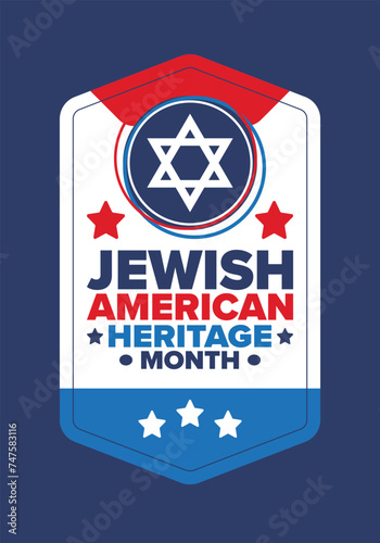 Jewish American Heritage Month. Celebrated annual in May. Jewish American contribution to the history United States. Star of David. Israel symbol. Poster, card, banner and background. Vector