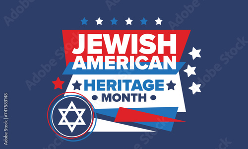 Jewish American Heritage Month. Celebrated annual in May. Jewish American contribution to the history United States. Star of David. Israel symbol. Poster  card  banner and background. Vector