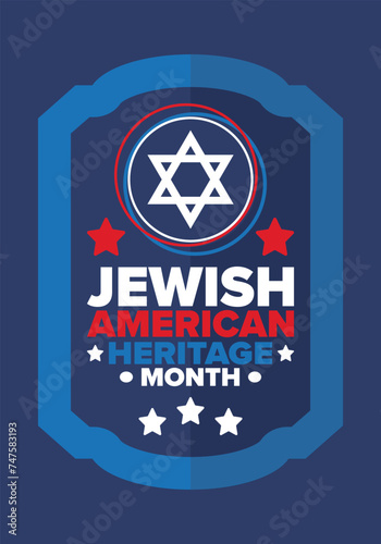 Jewish American Heritage Month. Celebrated annual in May. Jewish American contribution to the history United States. Star of David. Israel symbol. Poster, card, banner and background. Vector