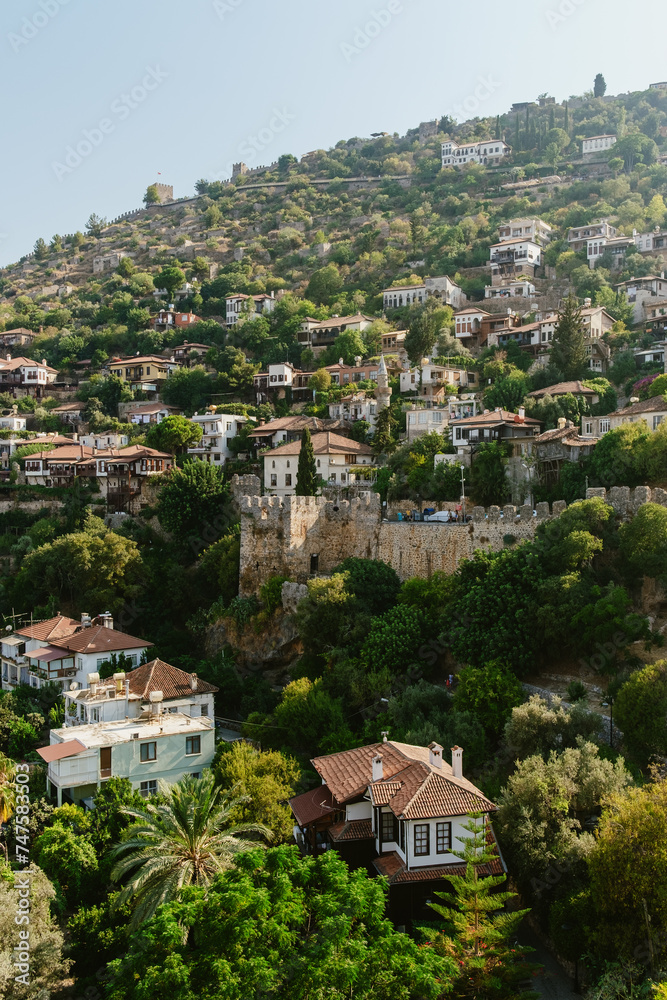 Traditional houses and ancient fortress ruins grace the hillside of this historic seaside village