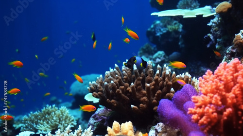 Underwater Scene With Coral Reef And Exotic Fishes © alexkich
