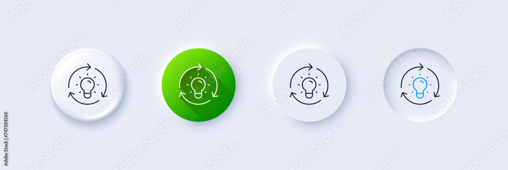 Idea line icon. Neumorphic, Green gradient, 3d pin buttons. Lightbulb sign. Core value symbol. Line icons. Neumorphic buttons with outline signs. Vector Idea line icon. Neumorphic, Green gradient, 3d pin buttons. Lightbulb sign. Core value symbol. Line icons. Neumorphic buttons with outline signs. Vector