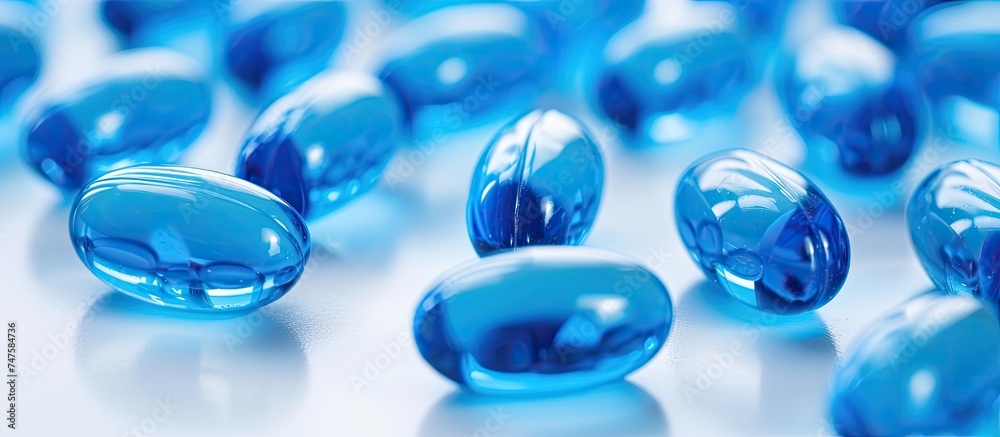 A collection of vibrant blue glass beads neatly arranged on a transparent white surface, seamlessly blending with the background. A collection of vibrant blue glass beads neatly arranged on a transparent white surface, seamlessly blending with the background.