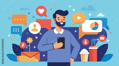 Smiling Man Engaged With Social Media on Smartphone