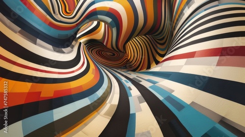 Spiraling abstract with colorful stripes in a hypnotic vortex photo