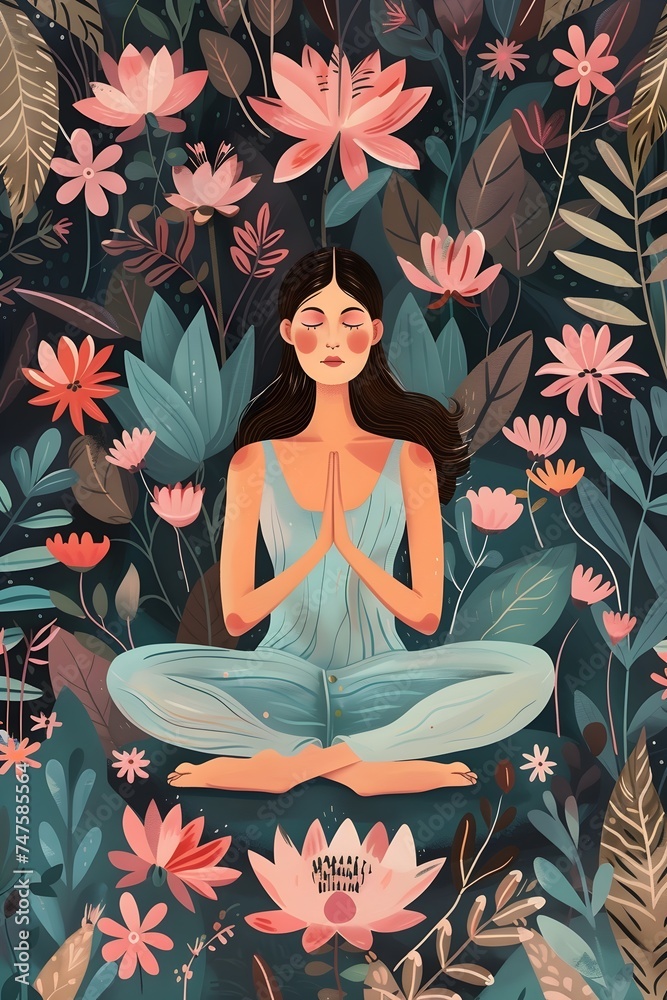 yoga in the lotus position. Floral , leaf background. I generated art yoga in the lotus position. Floral , leaf background. I generated art