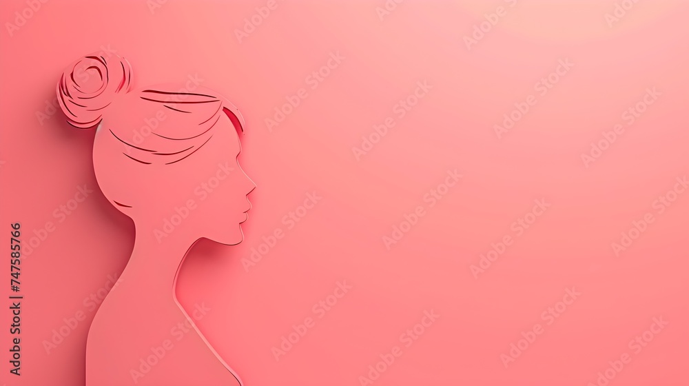 Woman Drawing with Copy Space on Pink Background - Mother's Day & Women's Day, MInimalist design. AI generated.Female Artist Drawing on Pink Background: Mother's Day & Women's Day Card.