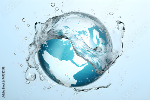 Earth globe with water splash on white background. World Water Day  Mother Earth day. Save water and conservation concept. Environmental problems and protection. Caring for nature and ecology