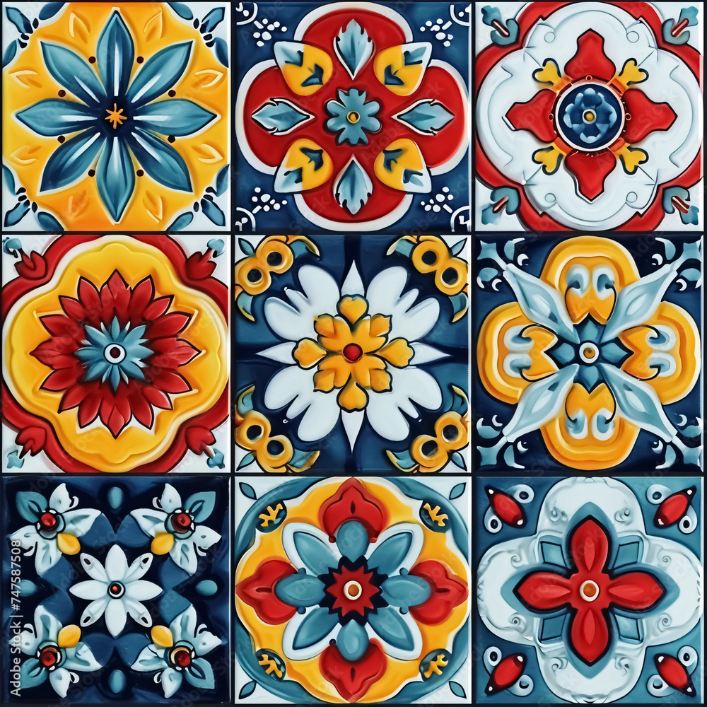 Talavera pattern. Azulejos portugal. Turkish ornament. Moroccan tile mosaic. Spanish porcelain. Ceramic tableware, folk print. Spanish pottery. Ethnic background. Mediterranean seamless wallpaper. Talavera pattern. Azulejos portugal. Turkish ornament. Moroccan tile mosaic. Spanish porcelain. Ceramic tableware, folk print. Spanish pottery. Ethnic background. Mediterranean seamless wallpaper.