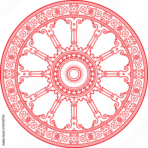 Dharma Wheel, Buddhism Thammajak, Dharmachakra Symbol. Isolated Flat Element