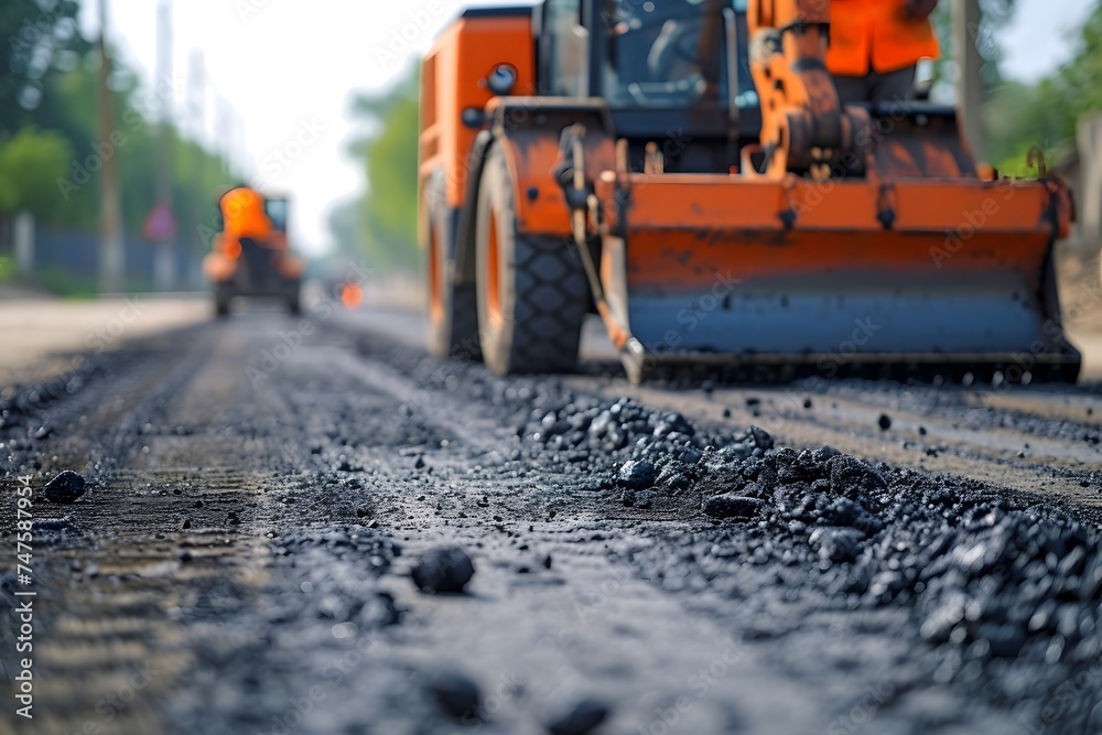 Road Construction with Heavy Machinery Paving Asphalt Road Construction with Heavy Machinery Paving Asphalt