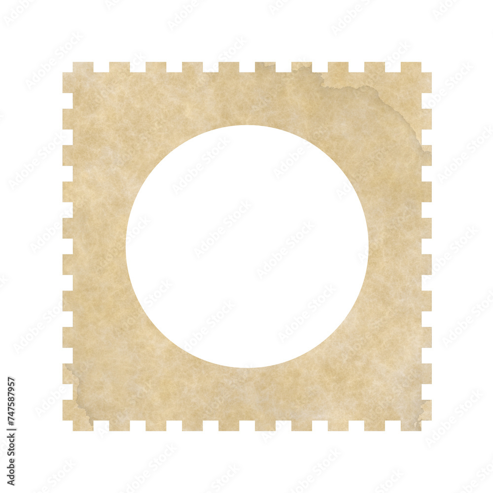 Fototapeta premium vintage blank postage stamp with centered transparent circle for photo - isolated