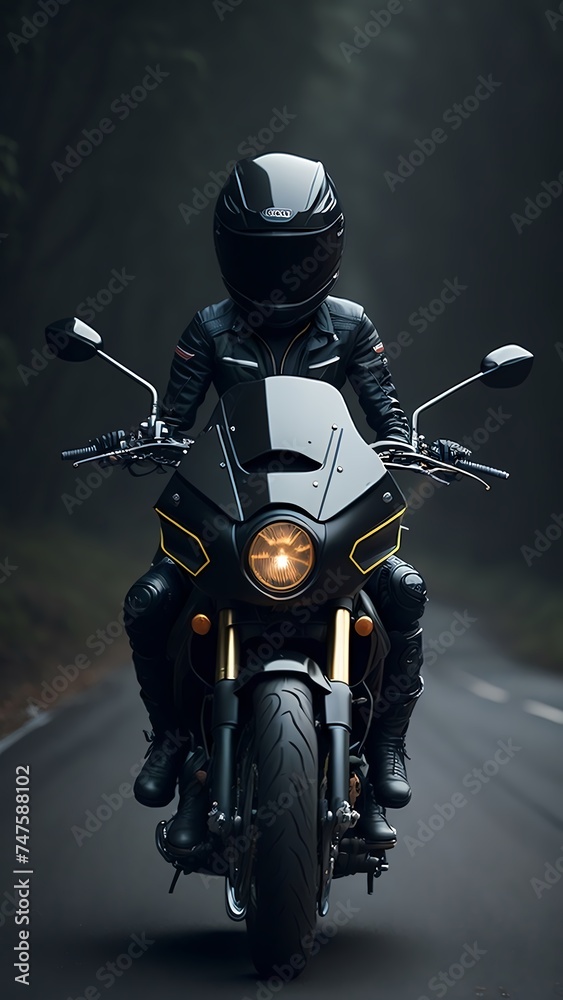 Obraz premium Motorcycle on the coastal road riding. having fun driving the empty highway on a motorcycle tour journey