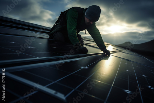 Solar Panel Installation at Sunset