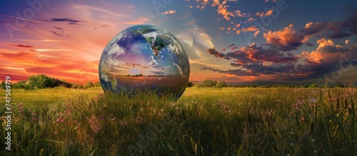 globe dominates a lush field under sky photo