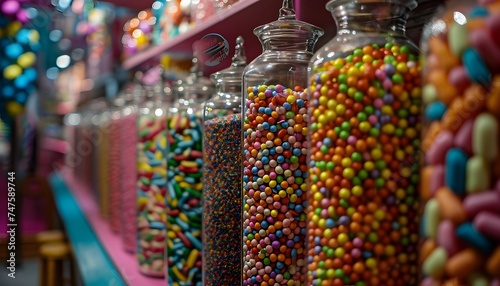 Vibrant Candy Store with Jars of Colorful Sweets