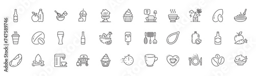 Cooking whisk, Refill water and Seafood line icons. Pack of Grill tools, Tea cup, Beer icon. Ice cream, Healthy food, Coffee beans pictogram. Beer bottle, Pumpkin seed, Love coffee. Line icons. Vector