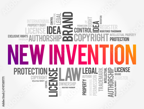 New Invention - any invention that has not been anticipated in any prior art or used in the country or anywhere in the world, word cloud concept background
