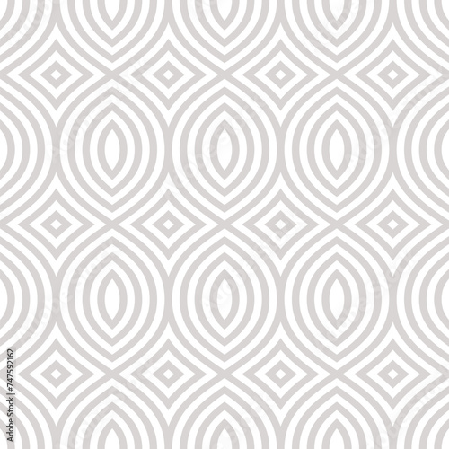 Vector abstract geometric seamless pattern in arabesque style. Subtle beige and white background with curved lines, simple shapes, grid. Elegant minimal ornament texture. Repeat decorative geo design © MPA STUDIO