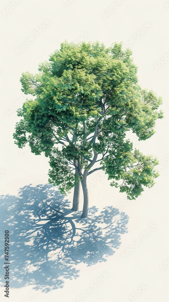 Obraz premium single tree tree wit a shadow on white background