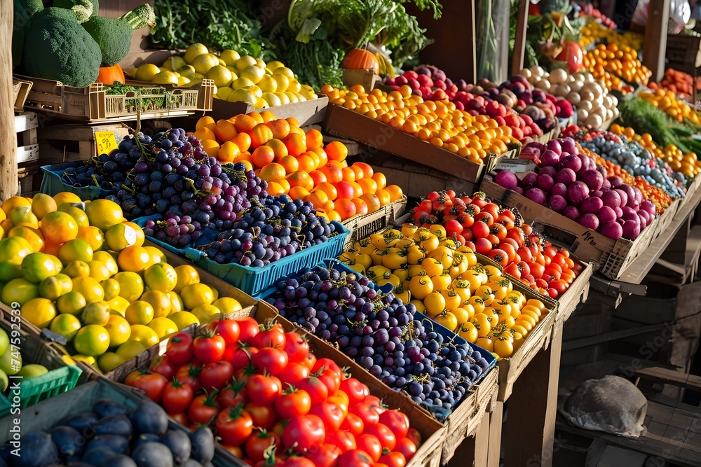 Obraz premium Vibrant Market with Fresh Fruits and Vegetables