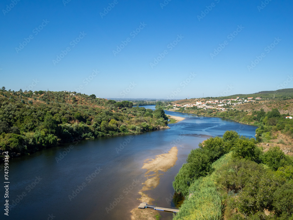 Tagus River and Tancos village seen from the top of Almorol castle