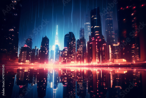 Neon Rain in the Metropolis © Canvas Alchemy