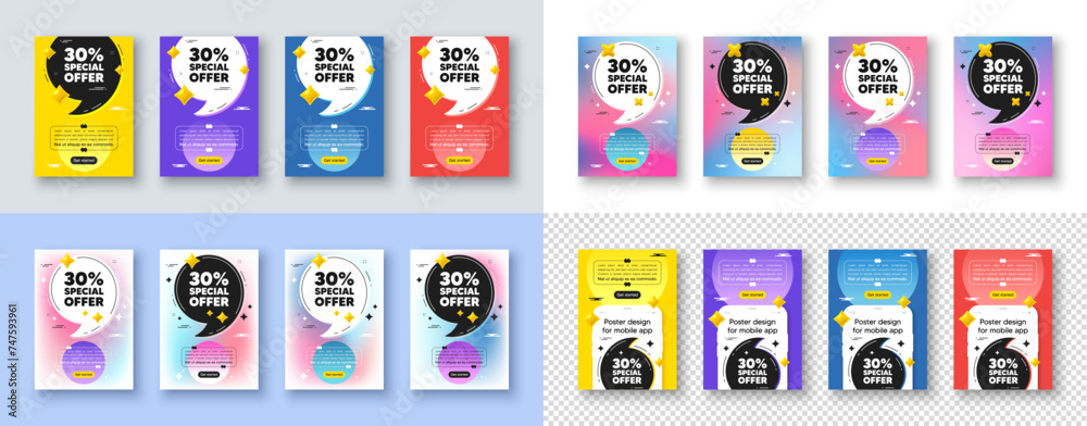 Obraz premium Poster templates design with quote, comma. 30 percent discount offer tag. Sale price promo sign. Special offer symbol. Discount poster frame message. Quotation offer bubbles. Vector