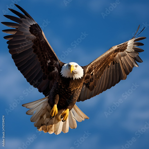 Majestic American Bald Eagle Soaring High in Crystal Blue Skies © Carolyn