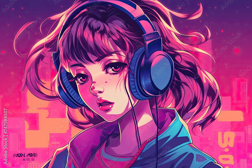 A young girl wearing headphones on her head, enjoying her music A young girl wearing headphones on her head, enjoying her music