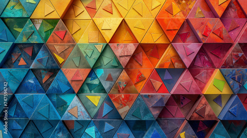 Colorful ornament made of multicolored triangles