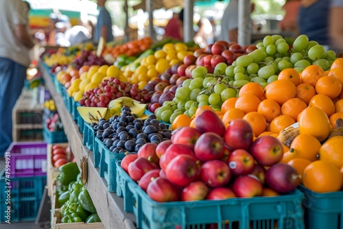 outdoors farmer market fruit stand colorful variety of fruit