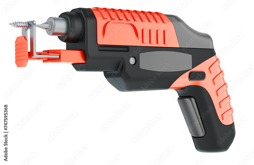 Cordless electric screwdriver, screw gun. 3D rendering isolated on transparent background