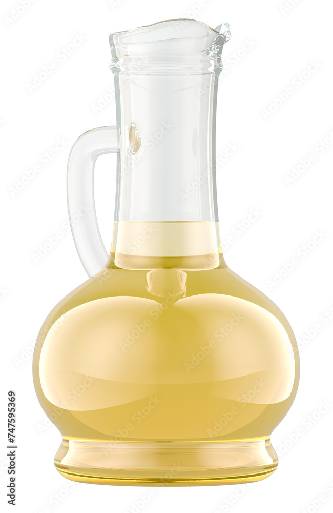 Bottle of cooking oil. Glass bottle of yellow oil. 3D rendering isolated on transparent background